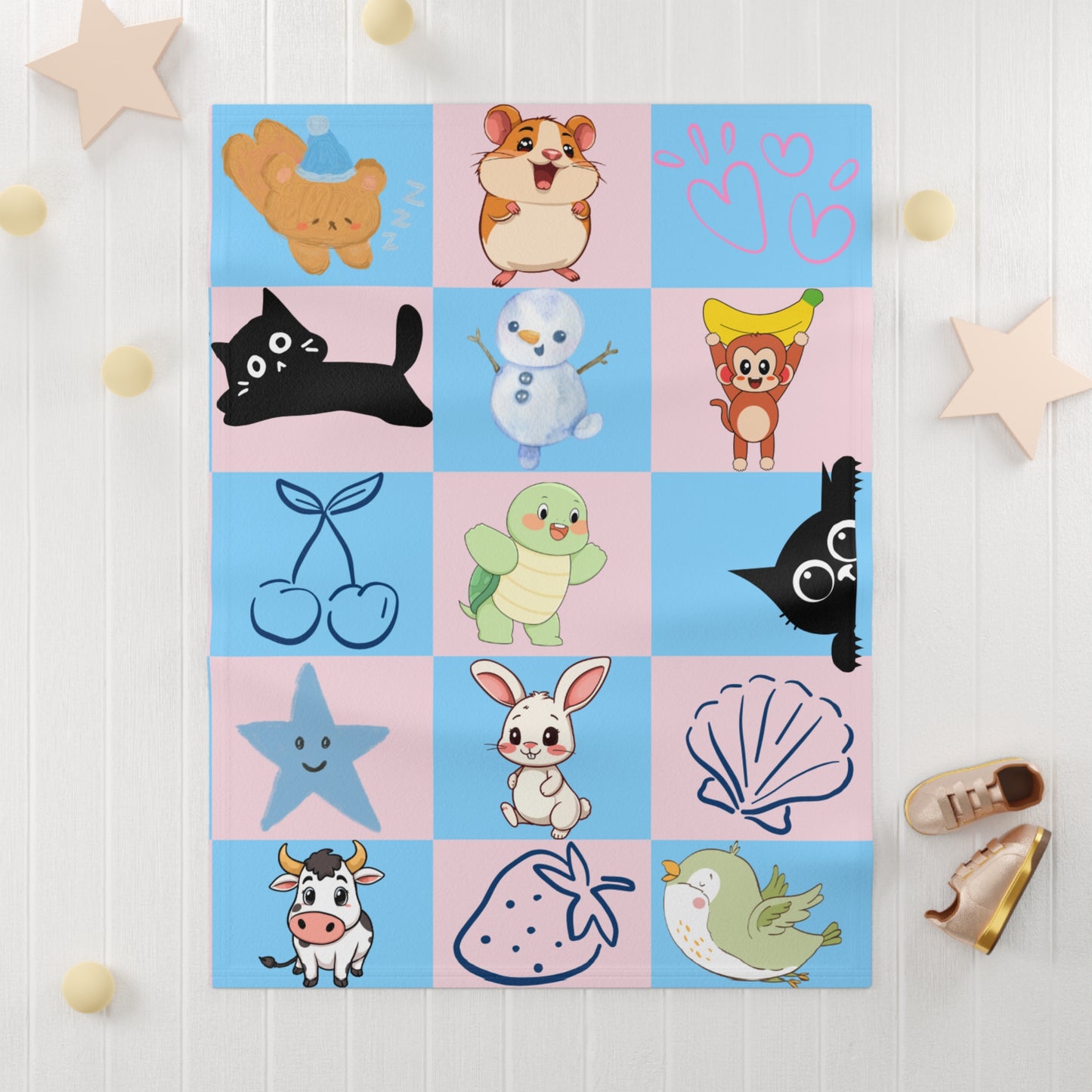 Cute Patchwork Baby Blanket β Soft Fleece Nursery Throw with Adorable Animals & Icons