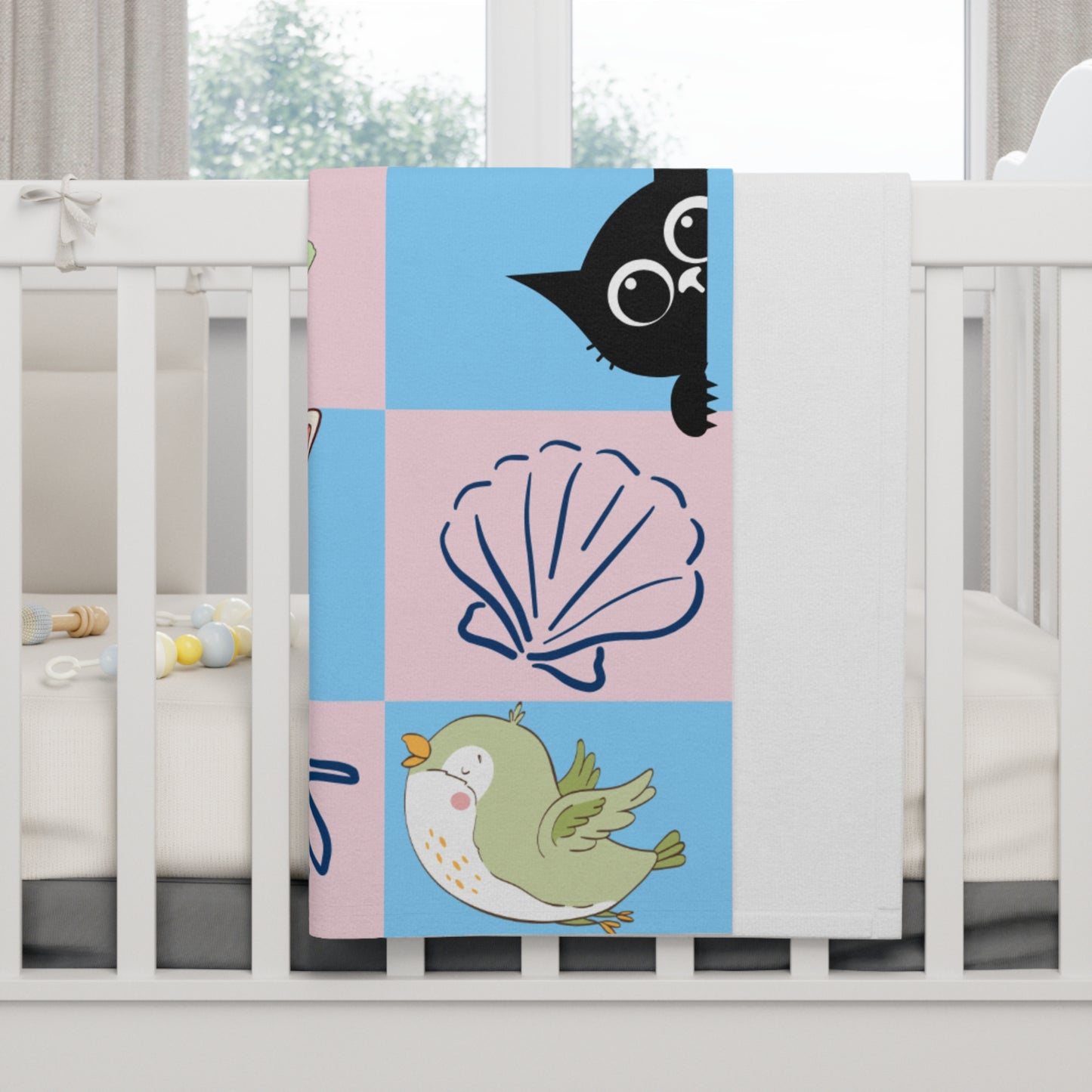 Cute Patchwork Baby Blanket — Soft Fleece Nursery Throw with Adorable Animals & Icons