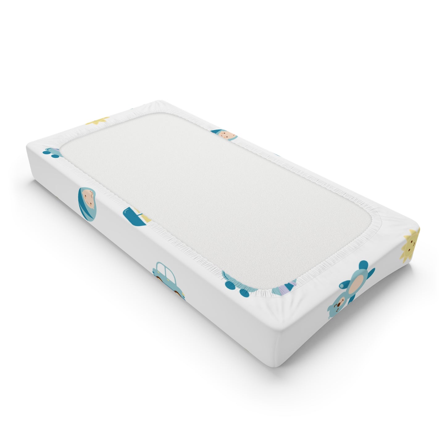 Blue Baby Icons Changing Pad Cover — Soft Nautical Nursery Print