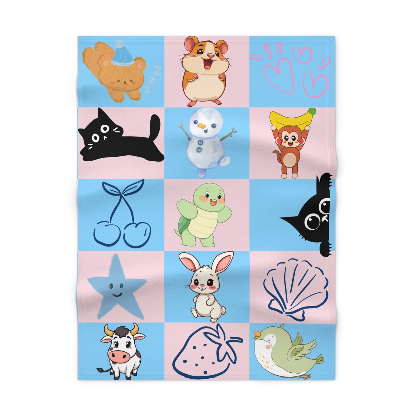 Cute Patchwork Baby Blanket — Soft Fleece Nursery Throw with Adorable Animals & Icons